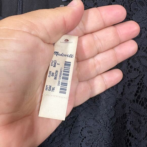 Madewell Size 2 Lace Mini Shift Dress Black Cotton Nylon Blend Hourglass Raw Hem - Picture 7 of 8